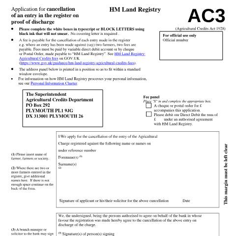 Document preview: Proof of discharge: cancel register entry (AC3) — HM Land Registry, United Kingdom