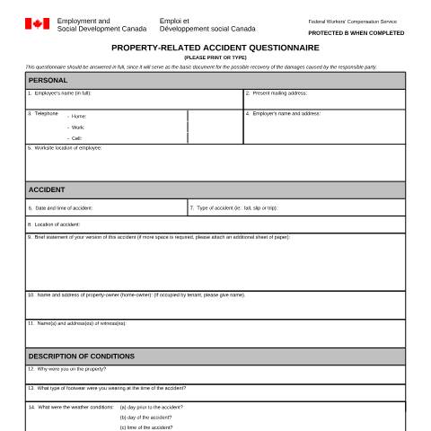Document preview: Property - Related Accident Questionnaire — Labour, Canada (CERFA n°LAB1078)