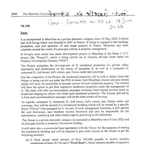 Document preview: TR 258 — Document, Mauritius (CERFA n°TR258)