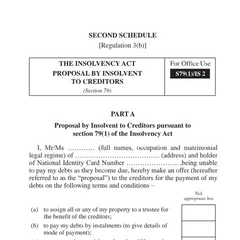 Document preview: Proposal by Insolvent to Creditors_ IS2 — Document, Mauritius (CERFA n°Proposal-by-Insolvent-to-Creditors_-IS2)
