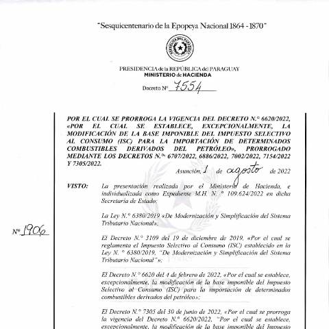 Vista previa del documento Decreto N° 7554-2022 — Isc, Paraguay