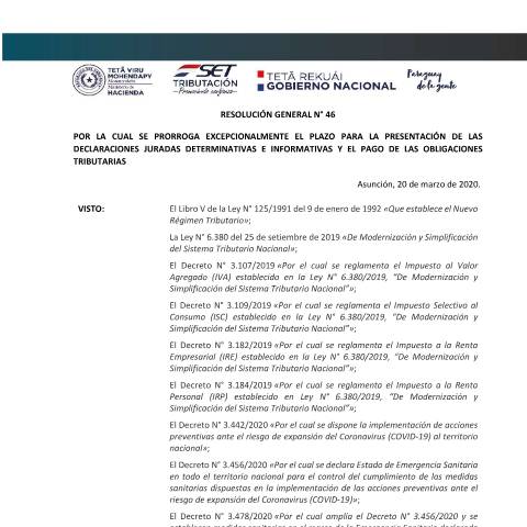Vista previa del documento 21 03 RG prorroga vencimientos calendario marzo 21.03.2020 — Isc, Paraguay