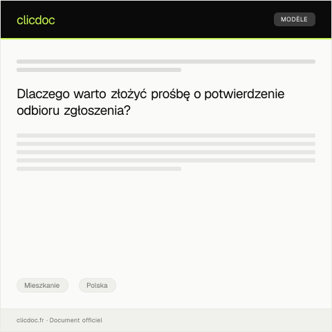 Document preview: Prośba o potwierdzenie odbioru zgłoszenia — Mieszkanie, Polska
