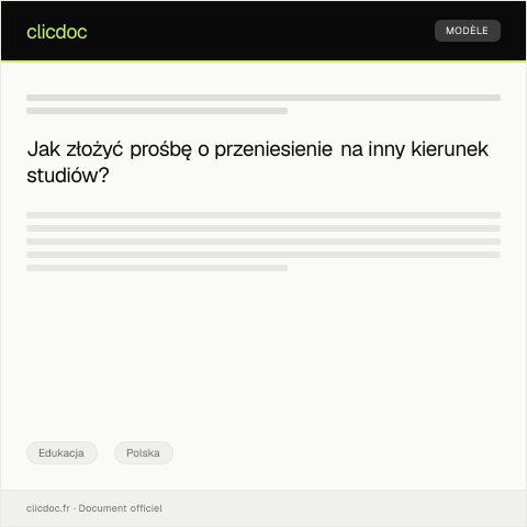 Document preview: Prośba o przeniesienie na inny kierunek studiów — Edukacja, Polska