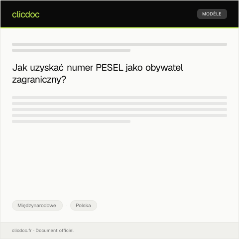 Document preview: Prośba o przyznanie numeru PESEL dla obywatela zagranicznego — Międzynarodowe, Polska