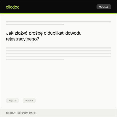 Document preview: Prośba o wydanie duplikatu dowodu rejestracyjnego samochodu — Pojazd, Polska