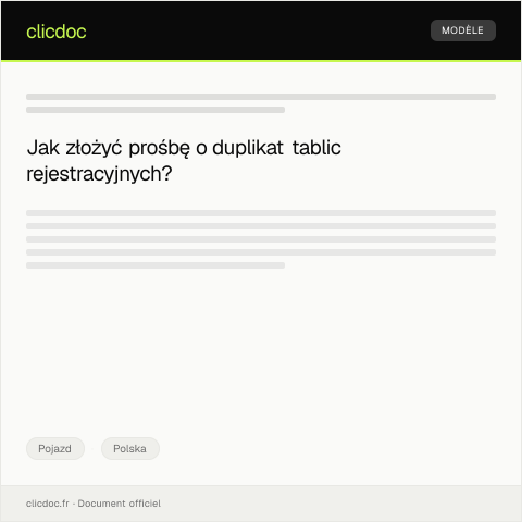 Document preview: Prośba o wydanie duplikatu tablic rejestracyjnych — Pojazd, Polska