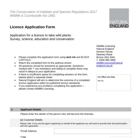 Document preview: Protected plants: apply for a licence to take them (A31 and LR31) — Natural England, United Kingdom