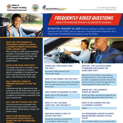 Document preview: Read more for FAQ Provisional Driver's License — Guide, Jamaica (CERFA n°provisional+drivers+licence+faq)