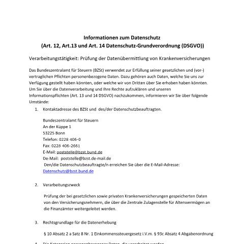 Dokumentvorschau: Pruefung_Datenuebermittlung_KV — BZSt/Informationen_zum_Datenschutz, Deutschland (CERFA n°Pruefung_Datenuebermittlung_KV)