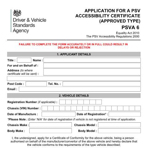 Document preview: Get a public service vehicle type approval certificate to meet accessibility rules — Driver and Vehicle Standards Agency, United Kingdom
