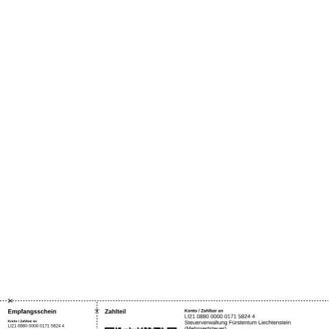 Dokumentvorschau: allgemeiner, blanko QR-Code für Zahlungen betreffend MWST-Rechnungen — Mehrwertsteuer, Liechtenstein (CERFA n°mwst_qr-code_blanko)