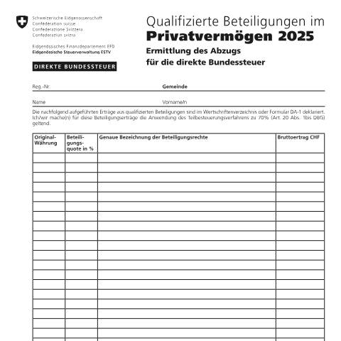 Dokumentvorschau: 8 - Qualifizierte Beteiligungen im Privatvermögen PDF 181.43 kB 6. August 2025 — Direkte Bundessteuer, Schweiz (CERFA n°8)