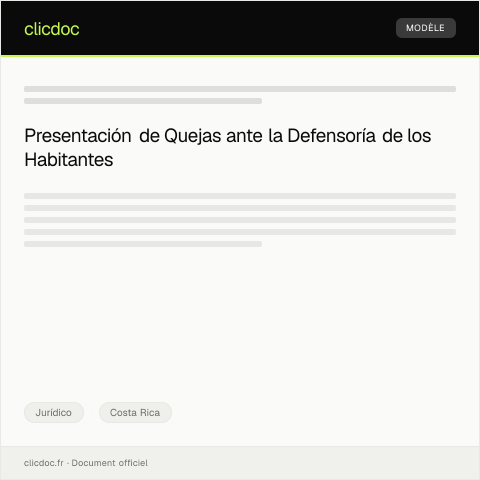 Vista previa del documento Presentación de queja ante la Defensoría de los Habitantes por violación de derechos — Jurídico, Costa Rica