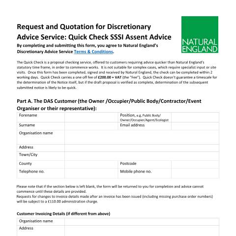 Document preview: Quick check service on a SSSI assent notice — Natural England, United Kingdom