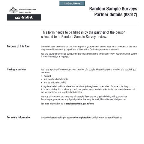 Document preview: Random Sample Surveys Partner details — Services Australia — Individuals (by code), Australia (CERFA n°RS017)