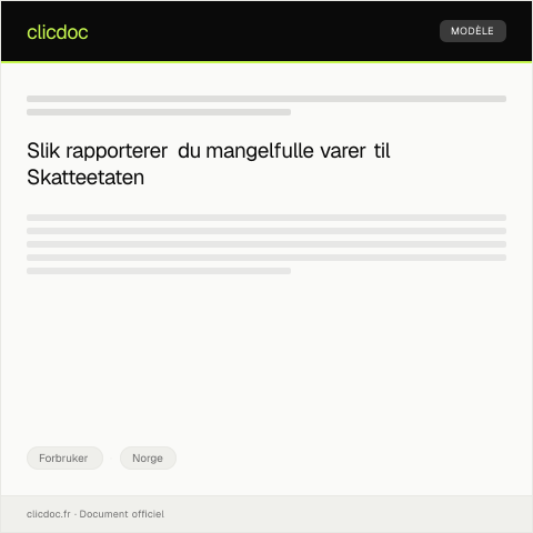 Document preview: Rapport om mangelfull vare — Forbruker, Norge