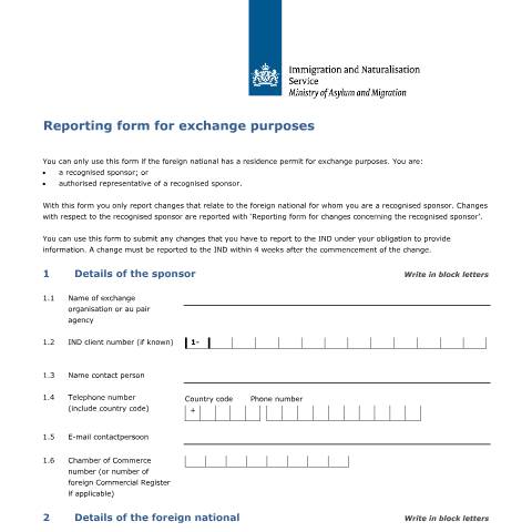 Documentvoorvertoning: Reporting form for exchange purposes — IND — immigratie, Nederland (CERFA n°7591)