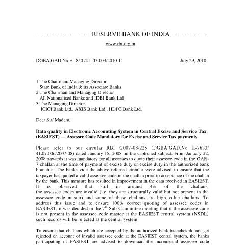 Document preview: RBI circular dt 29 07 2010 — gst_circular, India (CERFA n°RBI circular dt 29-07-2010)