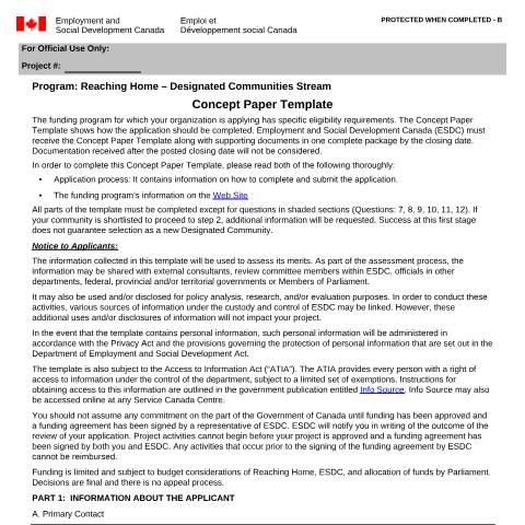 Document preview: Program: Reaching Home – Designated Communities Stream — Income Security Programs, Canada (CERFA n°ESDC-EMP5651)