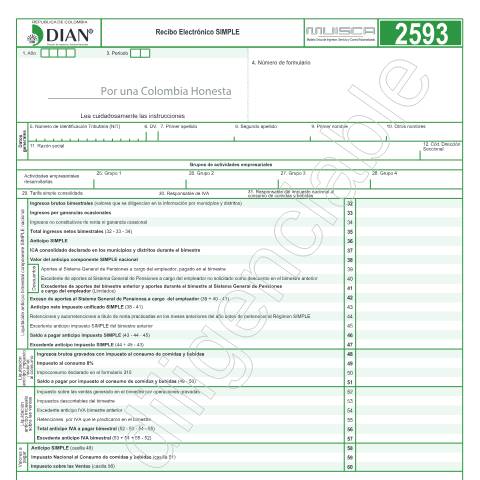 Vista previa del documento Recibo Electrónico SIMPLE - Resolución 57 septiembre 13 de 2019 — Año 2019, Colombia (CERFA n°F2593-2019)