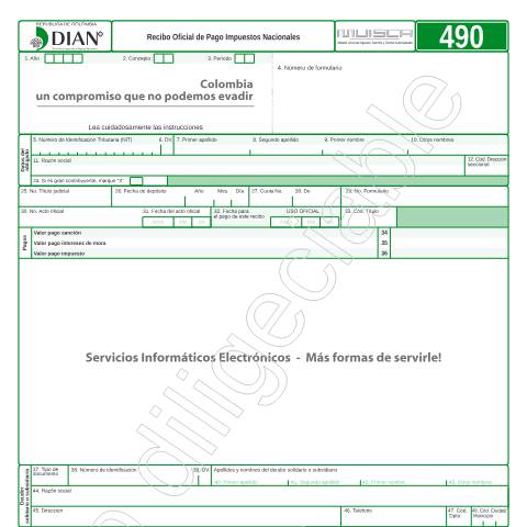 Vista previa del documento Recibo Oficial de Pago Impuestos Nacionales — Año 2014, Colombia (CERFA n°F490-2014)