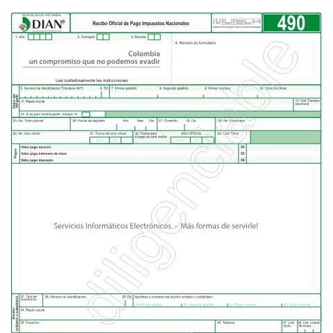 Vista previa del documento Recibo Oficial de Pago Impuestos Nacionales — Año 2017, Colombia (CERFA n°F490-2017)