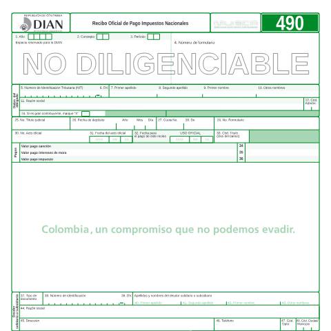 Vista previa del documento Recibo oficial de pago impuestos nacionales — Año 2007, Colombia (CERFA n°F490-2007)