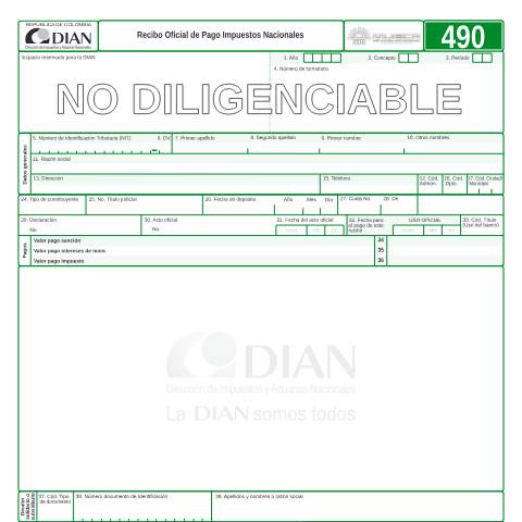 Vista previa del documento Recibo oficial de pago impuestos nacionales — Año 2006, Colombia (CERFA n°F490-2006)