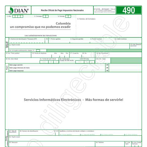 Vista previa del documento Recibo Oficial de Pago Impuestos Nacionales — Año 2016, Colombia (CERFA n°F490-2016)