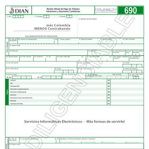 Vista previa del documento Recibo Oficial de Pago Tributos Aduaneros y Sanciones Cambiarias — Año 2017, Colombia (CERFA n°F690-2017)