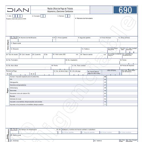 Vista previa del documento Versión 9 (solo para pago de impuestos saludables) Recibo oficial de pago de tributos aduaneros y sanciones cambiarias. — Año 2025, Colombia (CERFA n°F690-2025)
