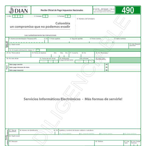 Vista previa del documento Recibo Oficial de Pago Impuestos Nacionales — Año 2011, Colombia (CERFA n°F490-2011)