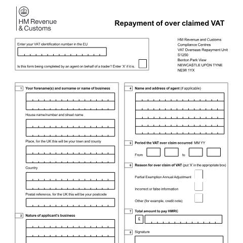 Document preview: Repay overclaimed VAT if your business is established in the EU — HM Revenue & Customs, United Kingdom