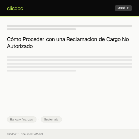 Vista previa del documento Reclamación de cargo no autorizado en tarjeta bancaria — Banca y finanzas, Guatemala
