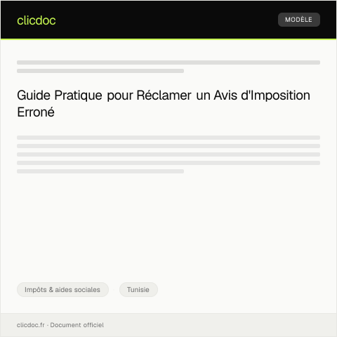 Aperçu du document Réclamation concernant un avis d’imposition erroné — Impôts & aides sociales, Tunisie