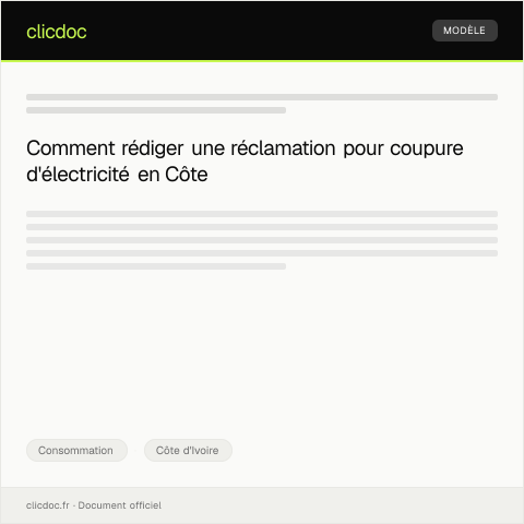 Aperçu du document Réclamation suite à une coupure d'électricité par la CIPREL — Consommation, Côte d'Ivoire