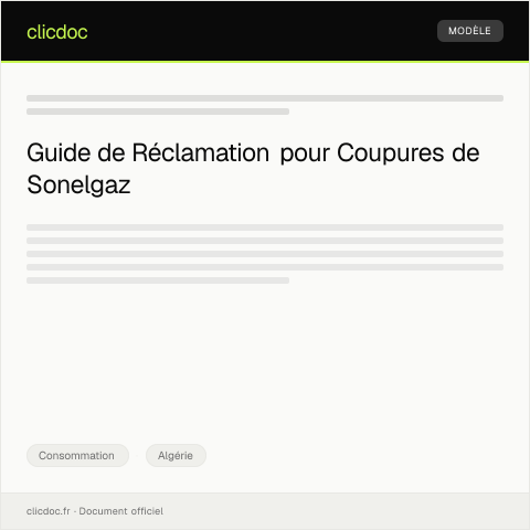 Aperçu du document Réclamation auprès de l’Office National de l’Électricité et du Gaz (Sonelgaz) pour coupures répétés — Consommation, Algérie