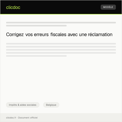 Aperçu du document Réclamation suite à une erreur de déclaration fiscale — Impôts & aides sociales, Belgique
