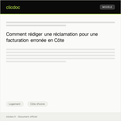 Aperçu du document Réclamation suite à une facturation erronée du bailleur — Logement, Côte d'Ivoire