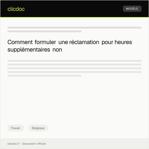 Aperçu du document Réclamation pour non-paiement des heures supplémentaires — Travail, Belgique