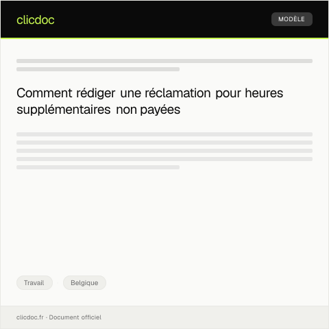 Aperçu du document Réclamation pour heures supplémentaires non rémunérées — Travail, Belgique