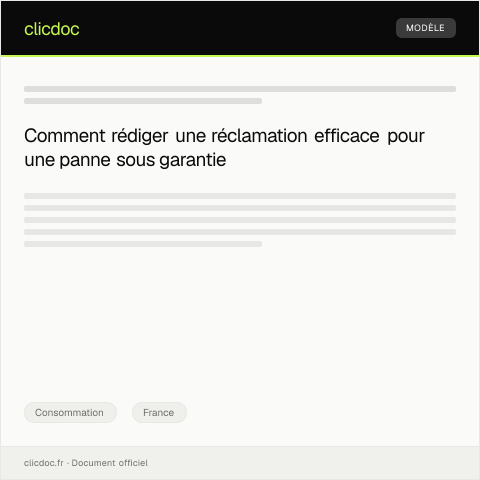 Aperçu du document Réclamation suite à une panne sur un appareil acheté — Consommation, France