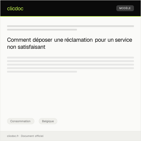 Aperçu du document Réclamation concernant une prestation de service — Consommation, Belgique
