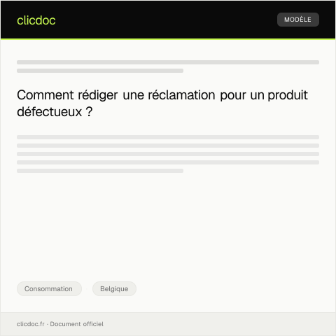 Aperçu du document Réclamation pour produit défectueux acheté en ligne — Consommation, Belgique