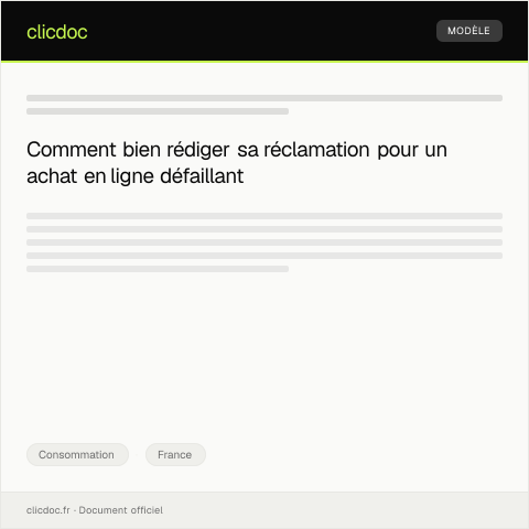 Aperçu du document Réclamation pour produit défectueux acheté en ligne — Consommation, France