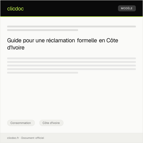 Aperçu du document Réclamation formelle pour livraison non conforme d’un produit acheté chez un fournisseur local — Consommation, Côte d'Ivoire