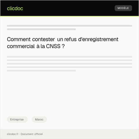 Aperçu du document Réclamation suite à un refus d’enregistrement commercial — Entreprise, Maroc