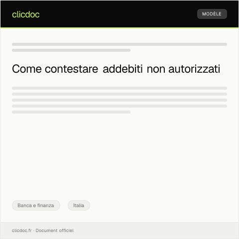 Anteprima documento Reclamo su addebiti non autorizzati — Banca e finanza, Italia