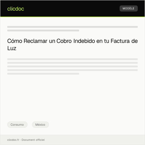 Vista previa del documento Reclamo por cobro indebido en la factura de luz de Comisión Federal de Electricidad — Consumo, México